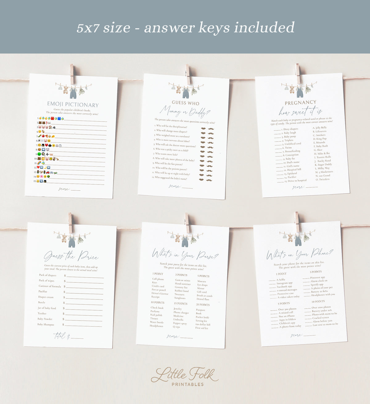 Blue Overalls Clothesline Baby Shower Games