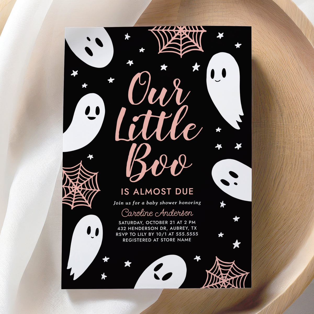 A Little Boo is Almost Due Baby Shower Invitation Template (Black & Pink)