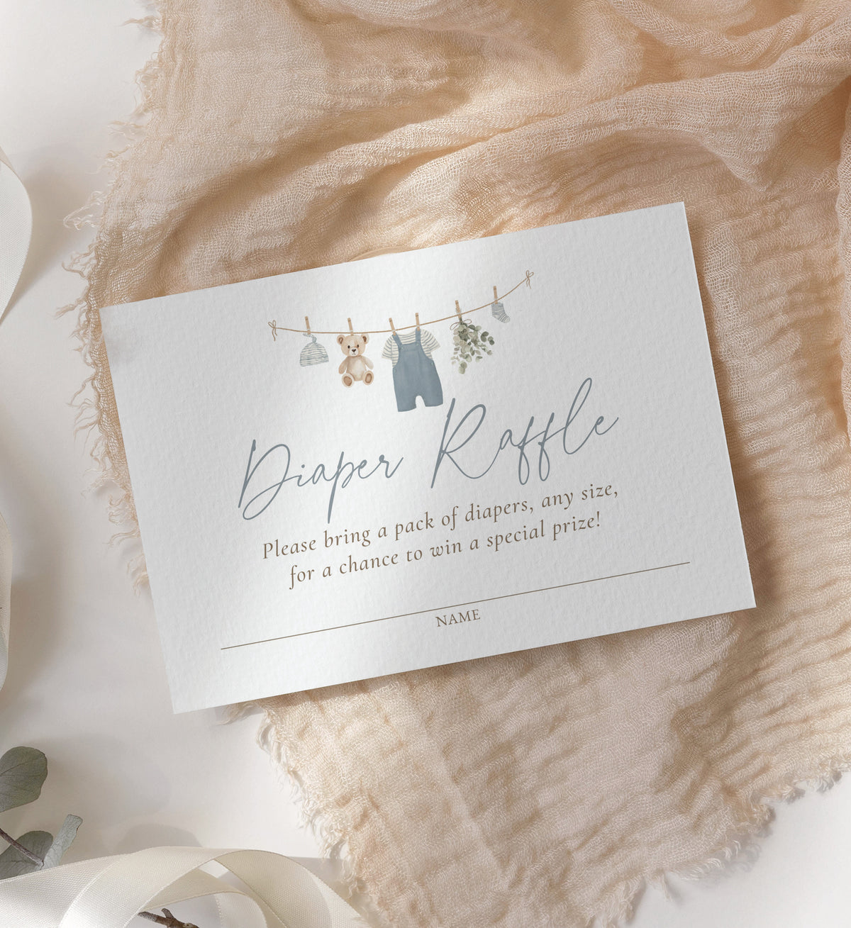 Blue Overalls Clothesline Baby Shower Invitation Suite