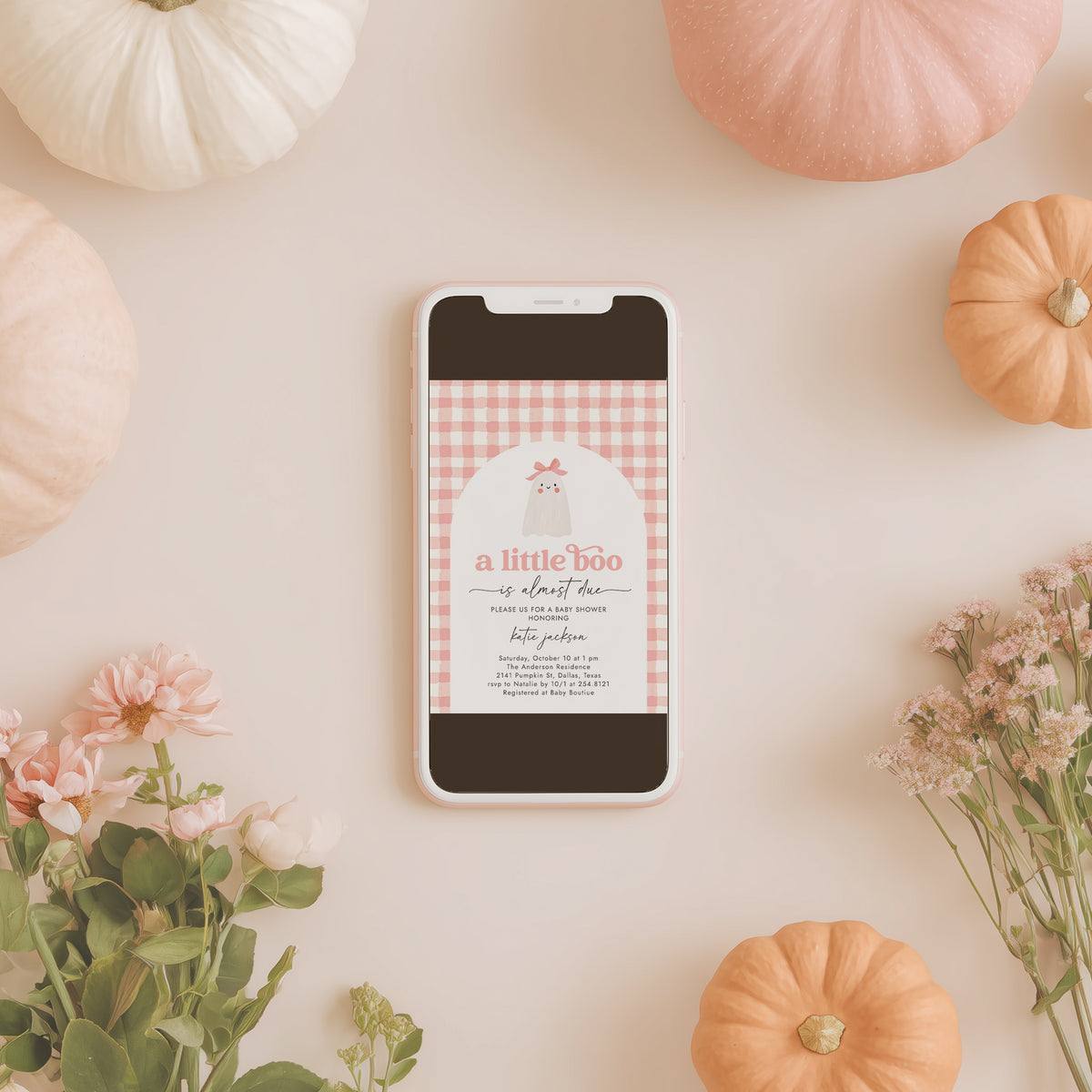 Little Boo Pink Gingham Baby Shower Invitation