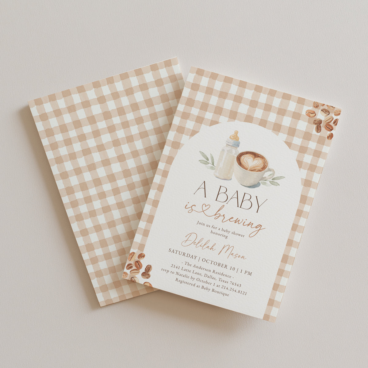 Gingham Coffee Baby Shower Invitation