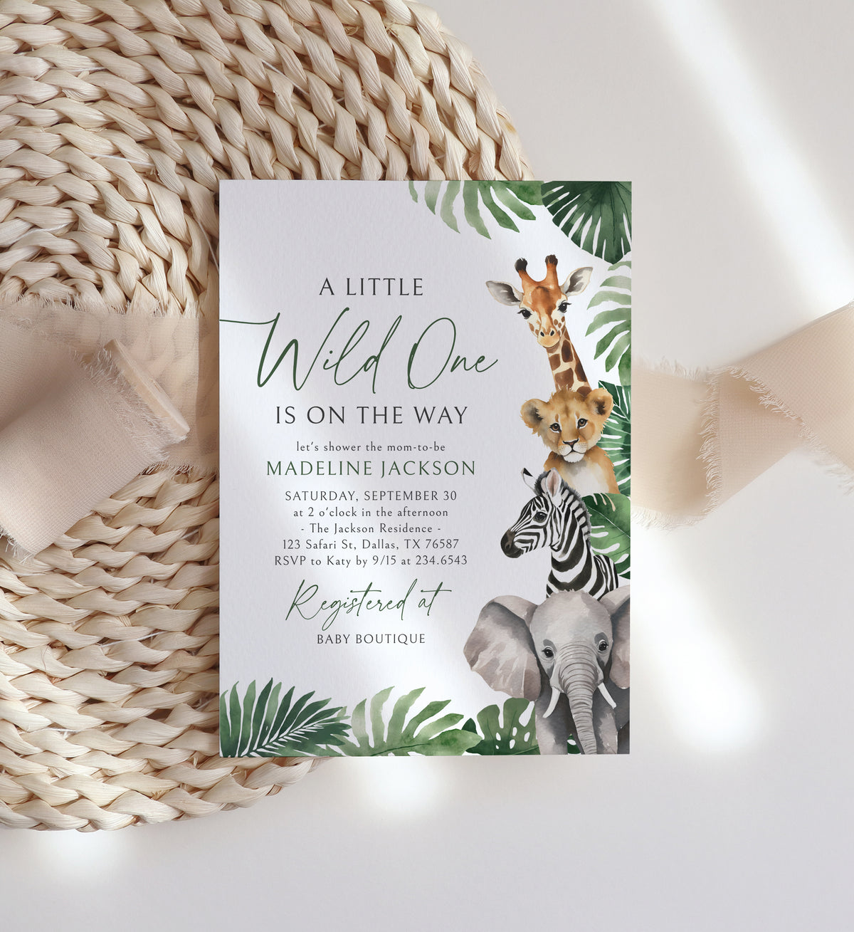Wild One Safari Baby Shower Invitation