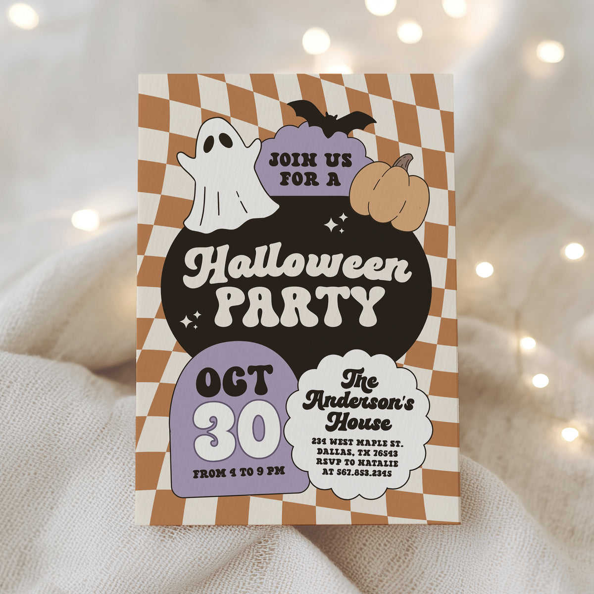 Retro Checker Halloween Party Invitation