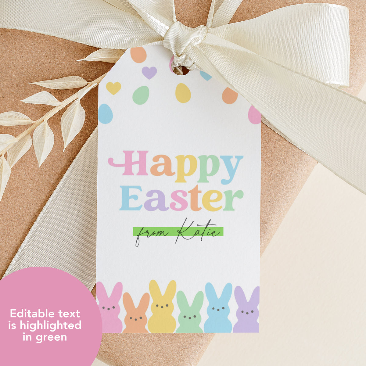 Pastel Bunnies Happy Easter Tag Template