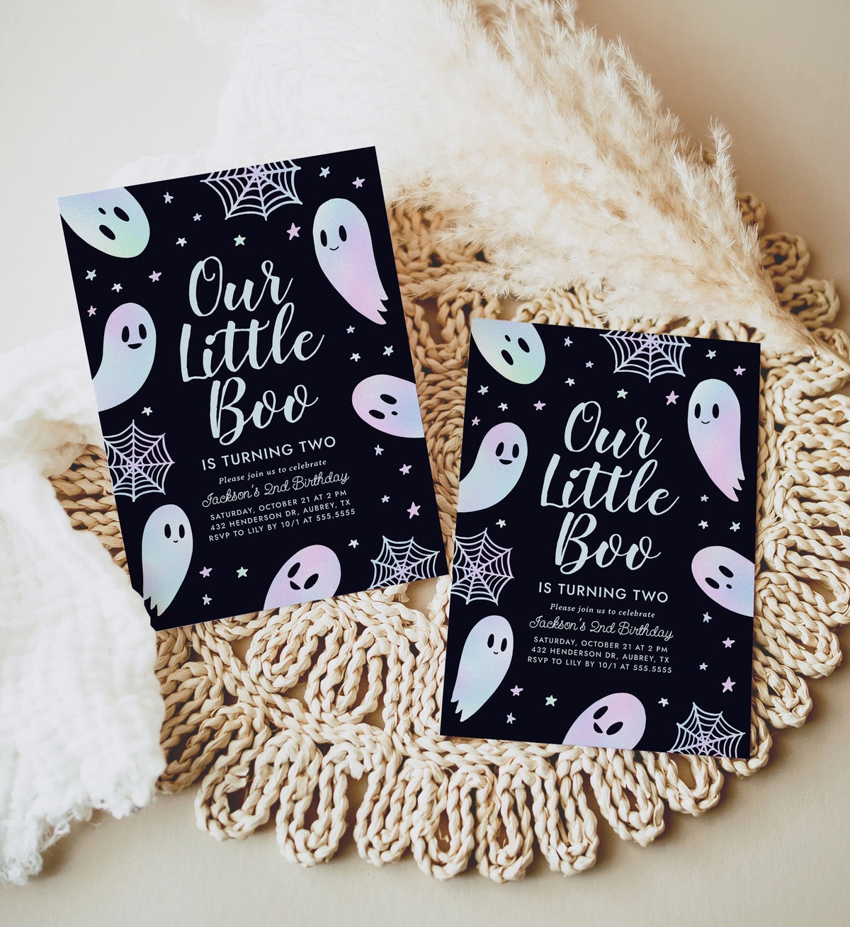 Little Boo Birthday Party Invitation Template (Iridescent)