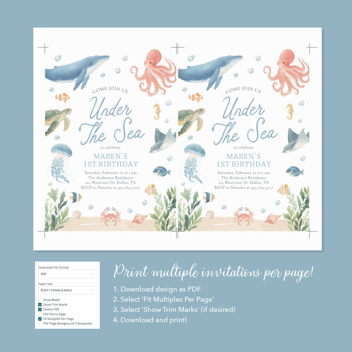 Under the Sea Ocean Animals Birthday Invitation