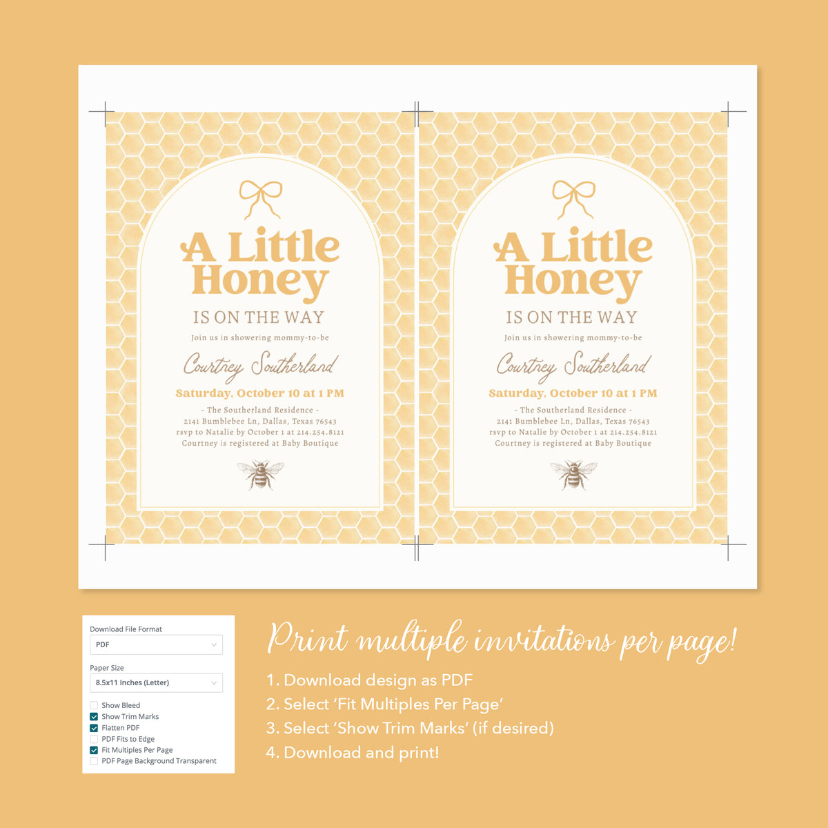 Bee Honeycomb Baby Shower Invitation