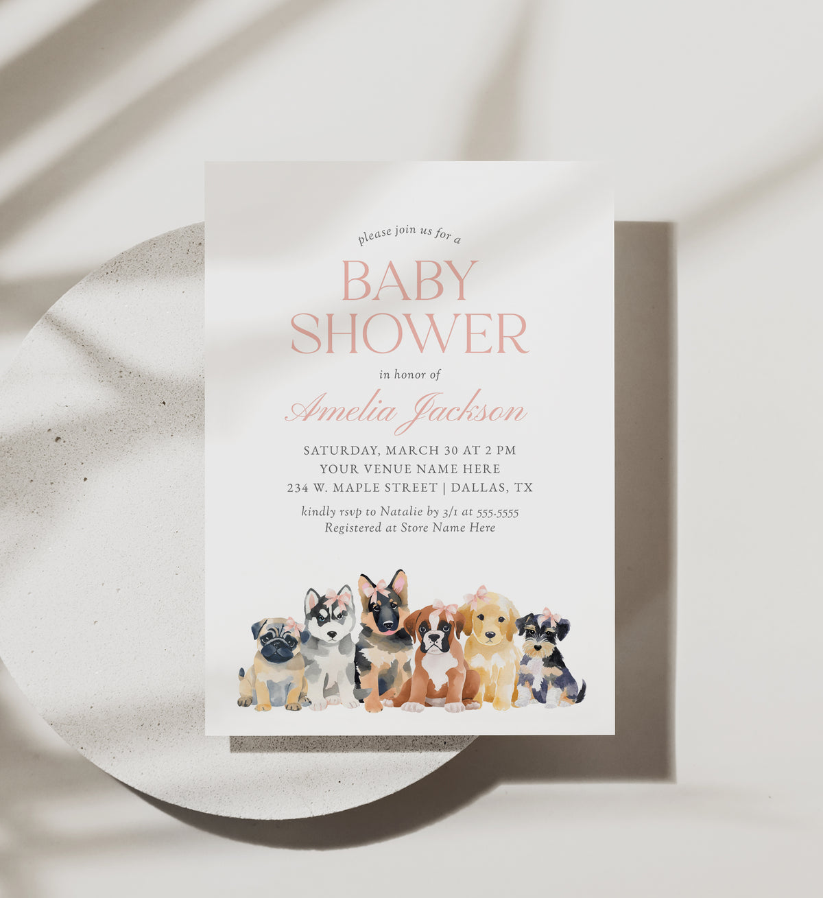 Pink Puppy Baby Shower Invitation Template