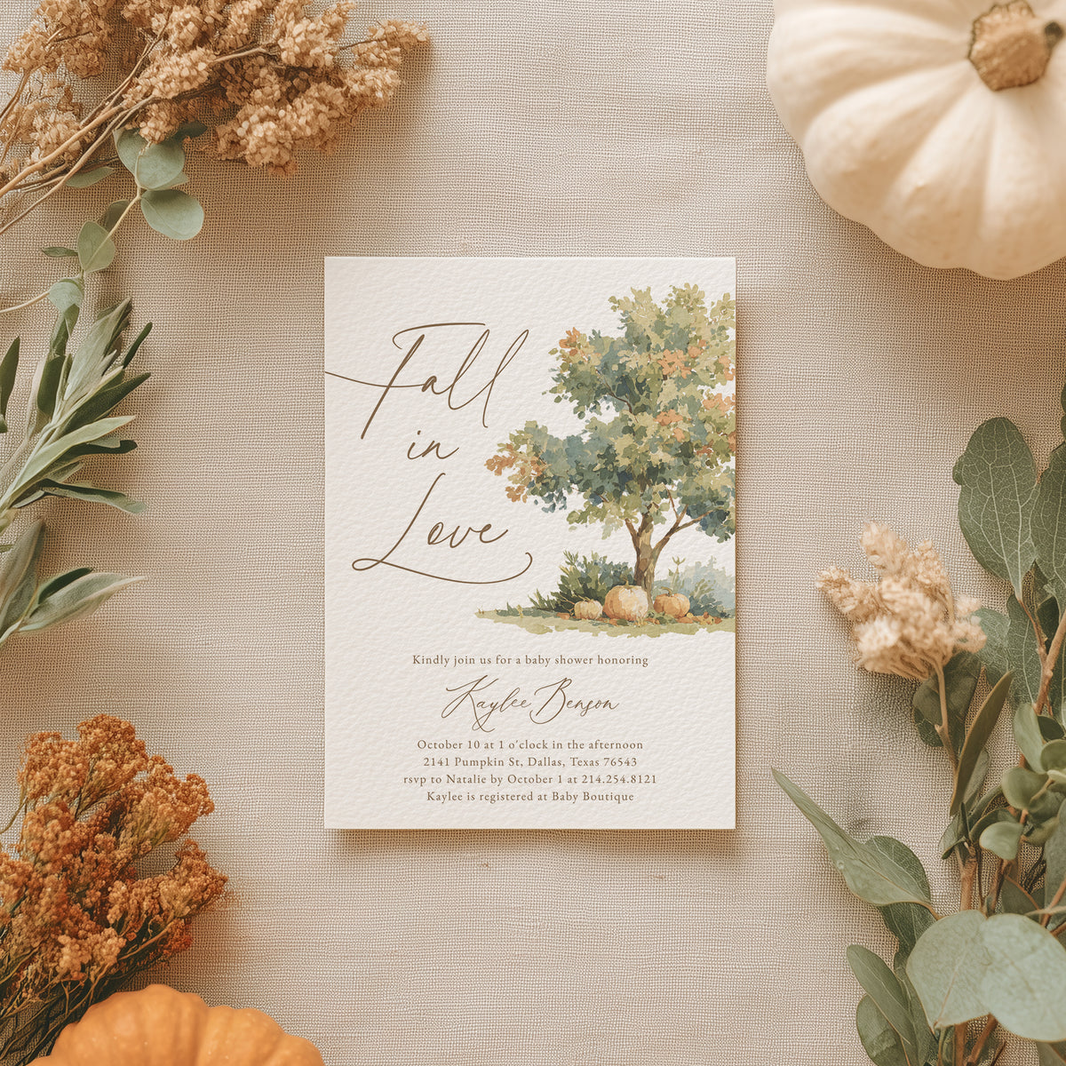 Fall in Love Oak Tree Baby Shower Invitation