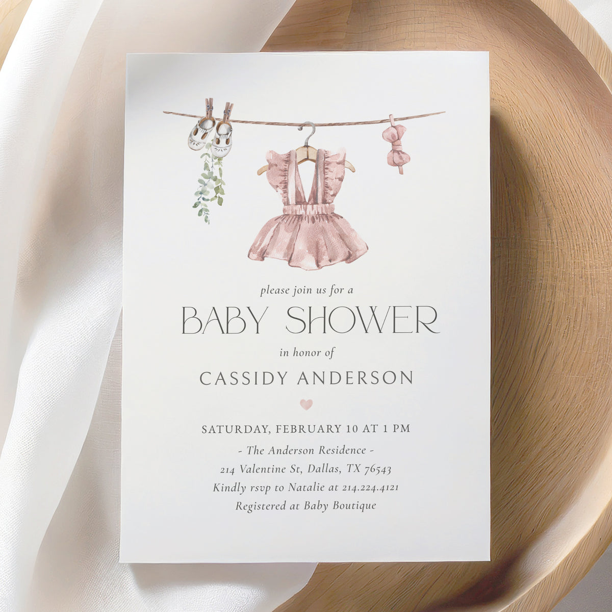 Boho Pink Dress Baby Shower Invitation