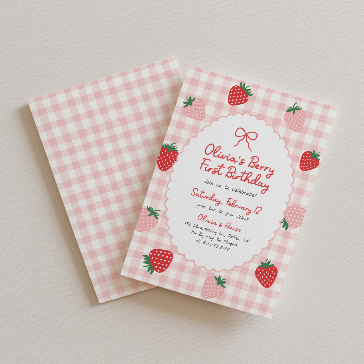 Strawberry First Birthday Invitation