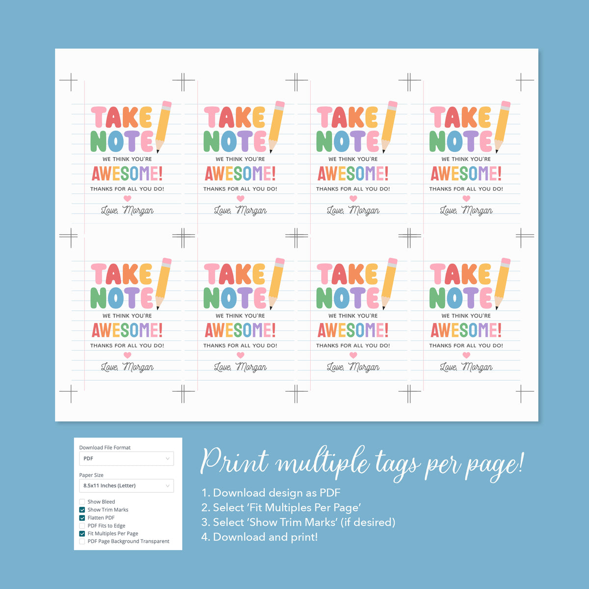 Take Note Notebook Teacher Appreciation Tag Template