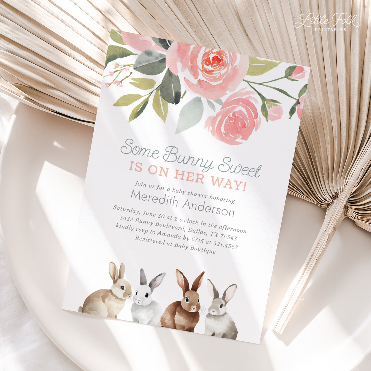 Floral Bunny Baby Shower Invitation