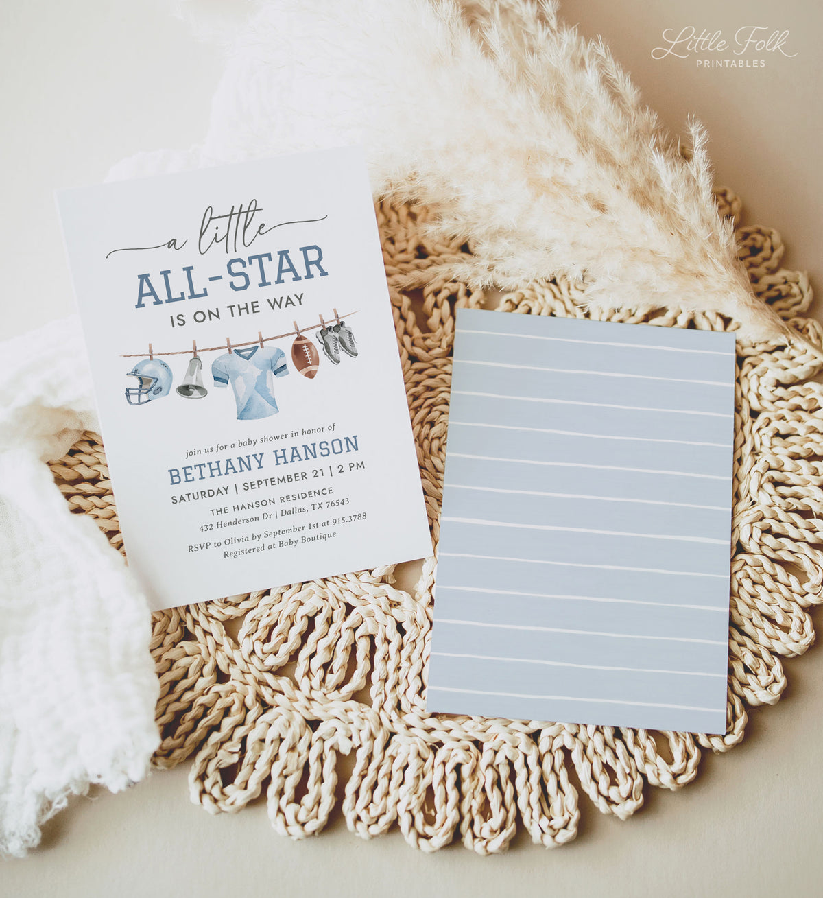 Editable Football Clothesline Baby Shower Invitation Template