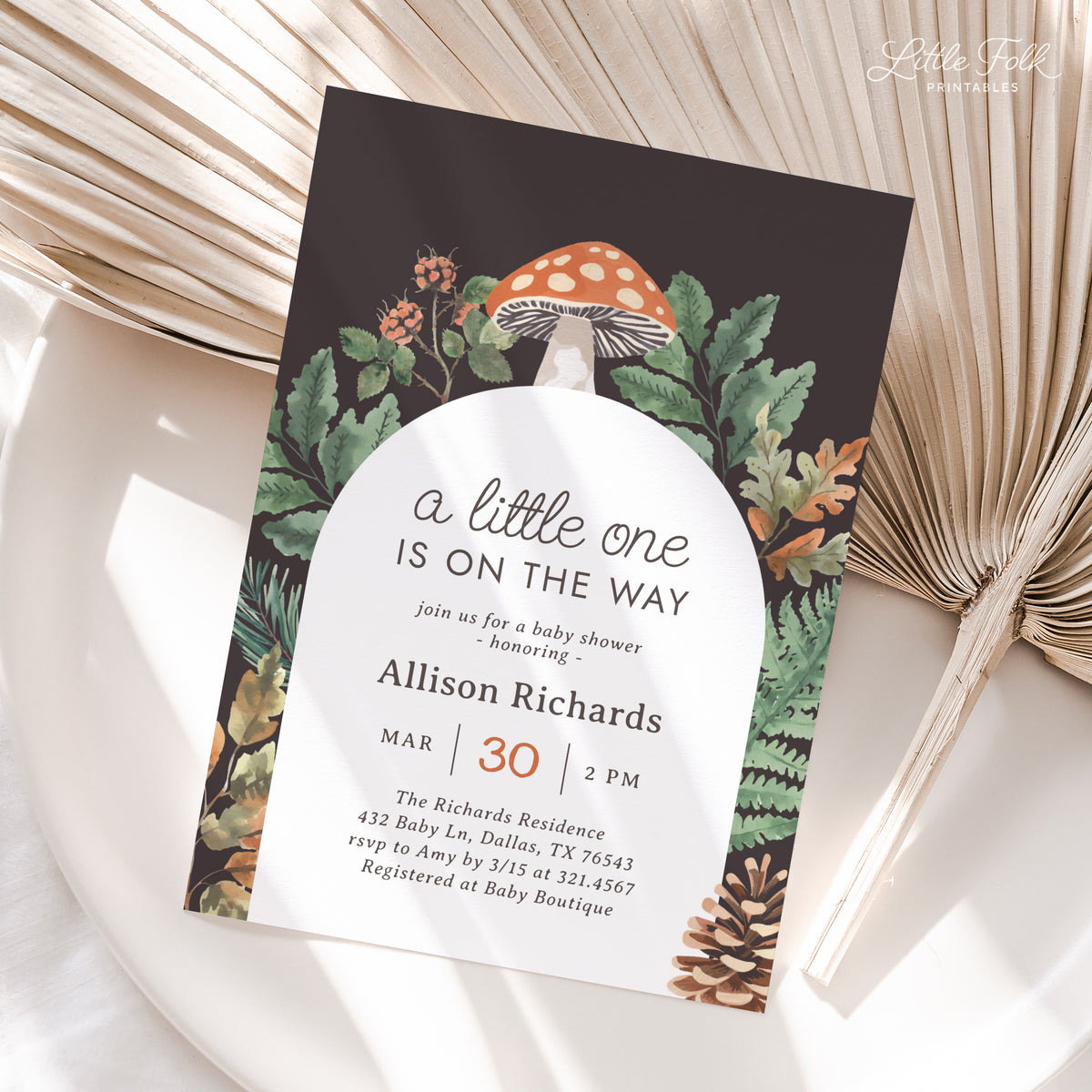 Woodland Mushroom Baby Shower Invitation Template