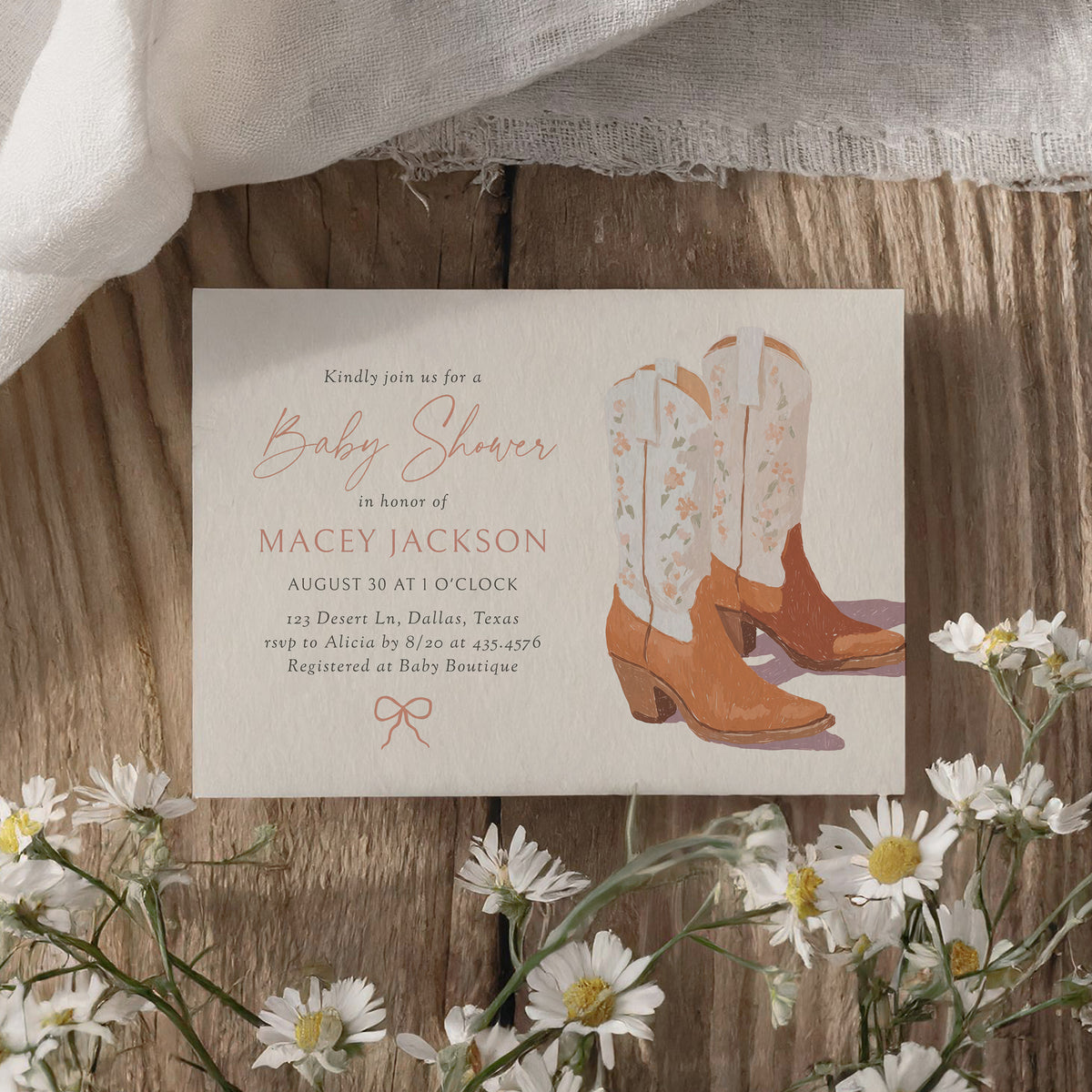Cowgirl Boots Baby Shower Invitation