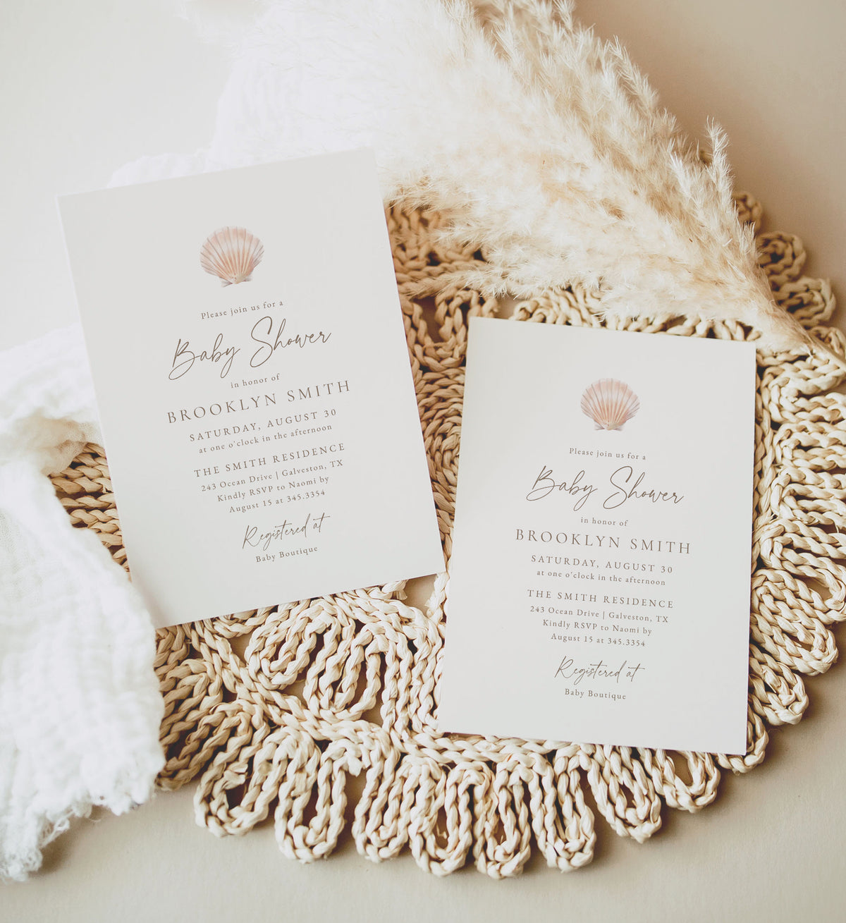 Minimalist Sea Shell Baby Shower Invitation