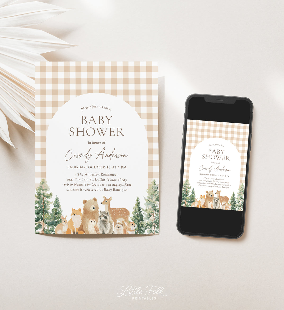 Woodland Gingham Baby Shower Invitation
