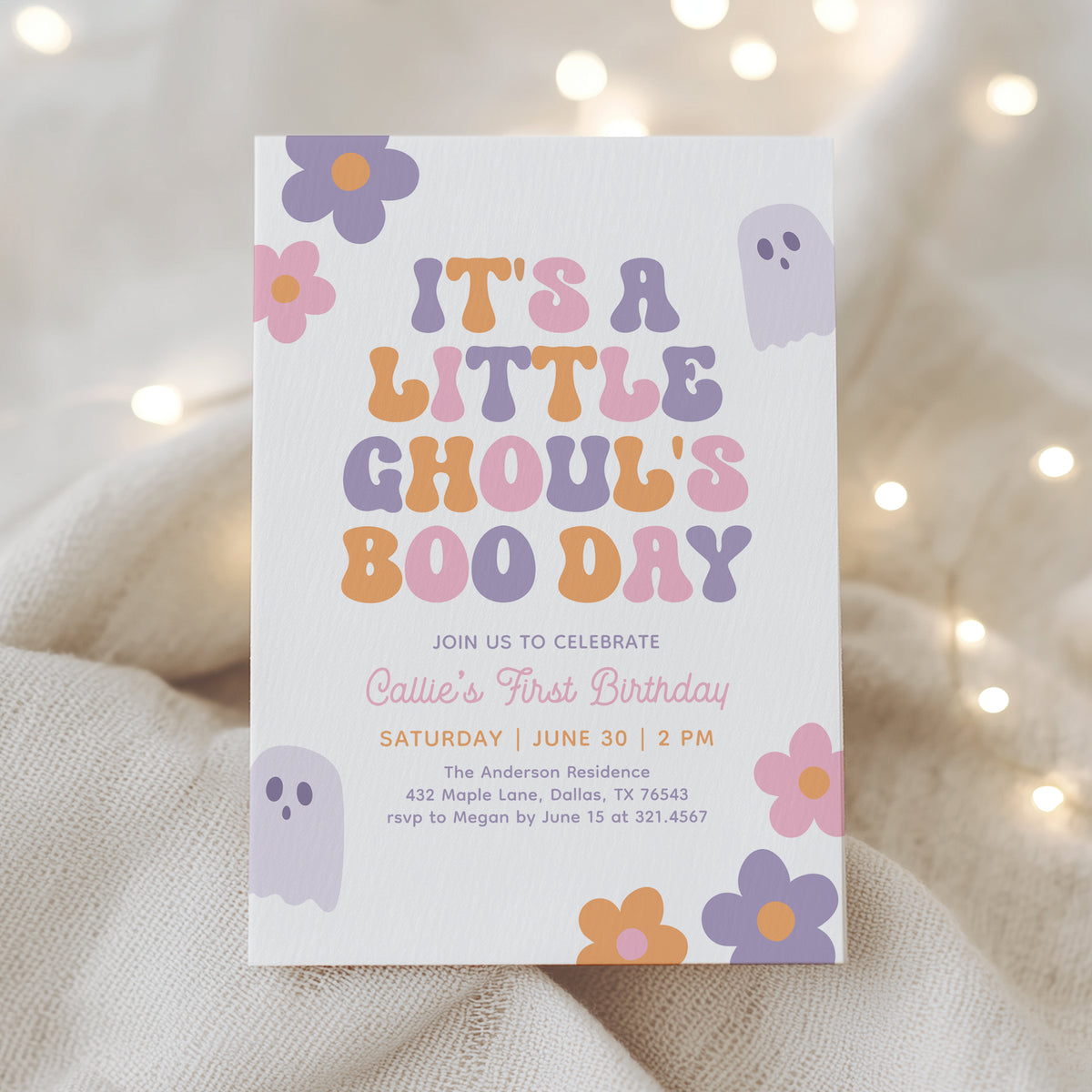Retro Daisy Little Ghoul's Boo Day Birthday Invitation