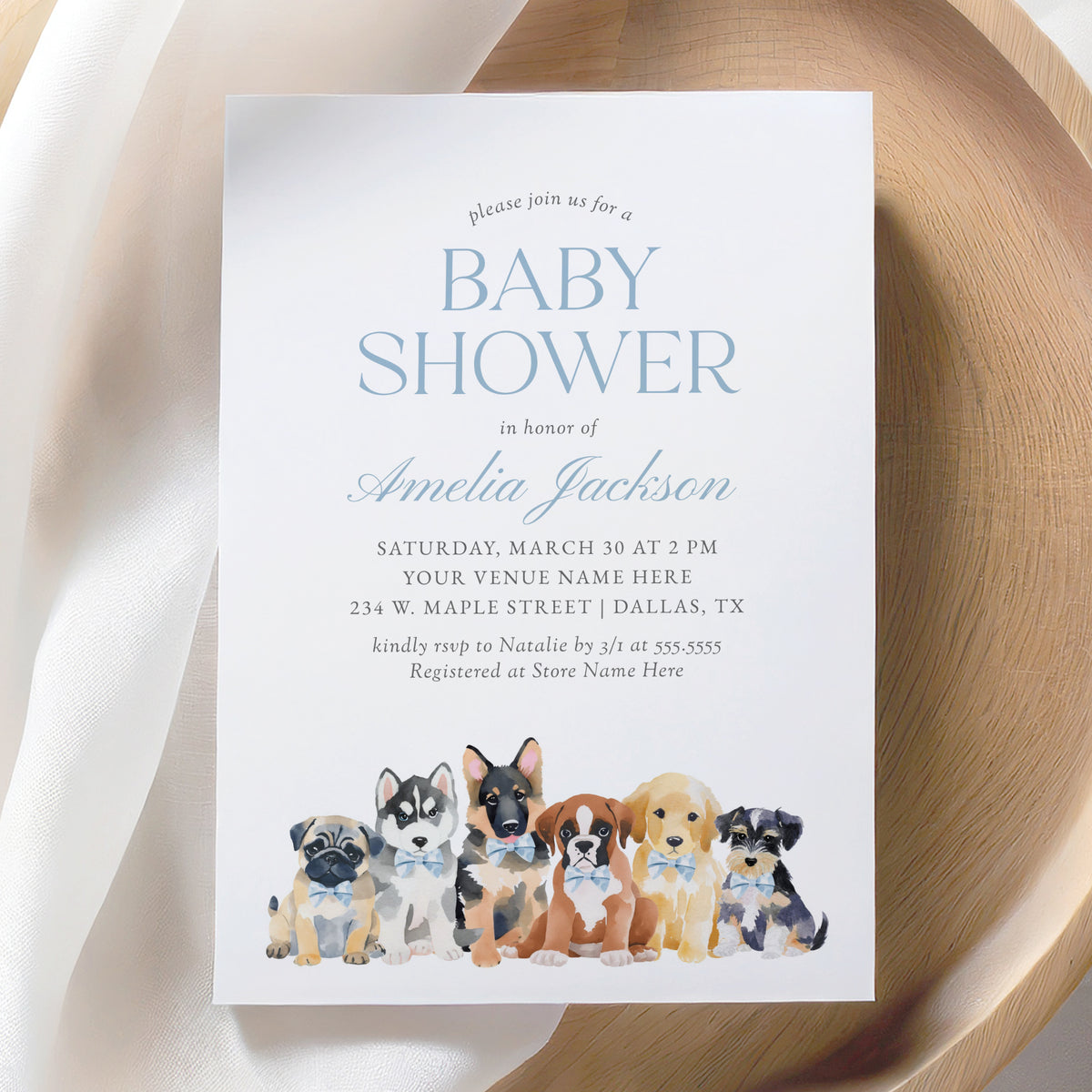Blue Puppy Baby Shower Invitation Template