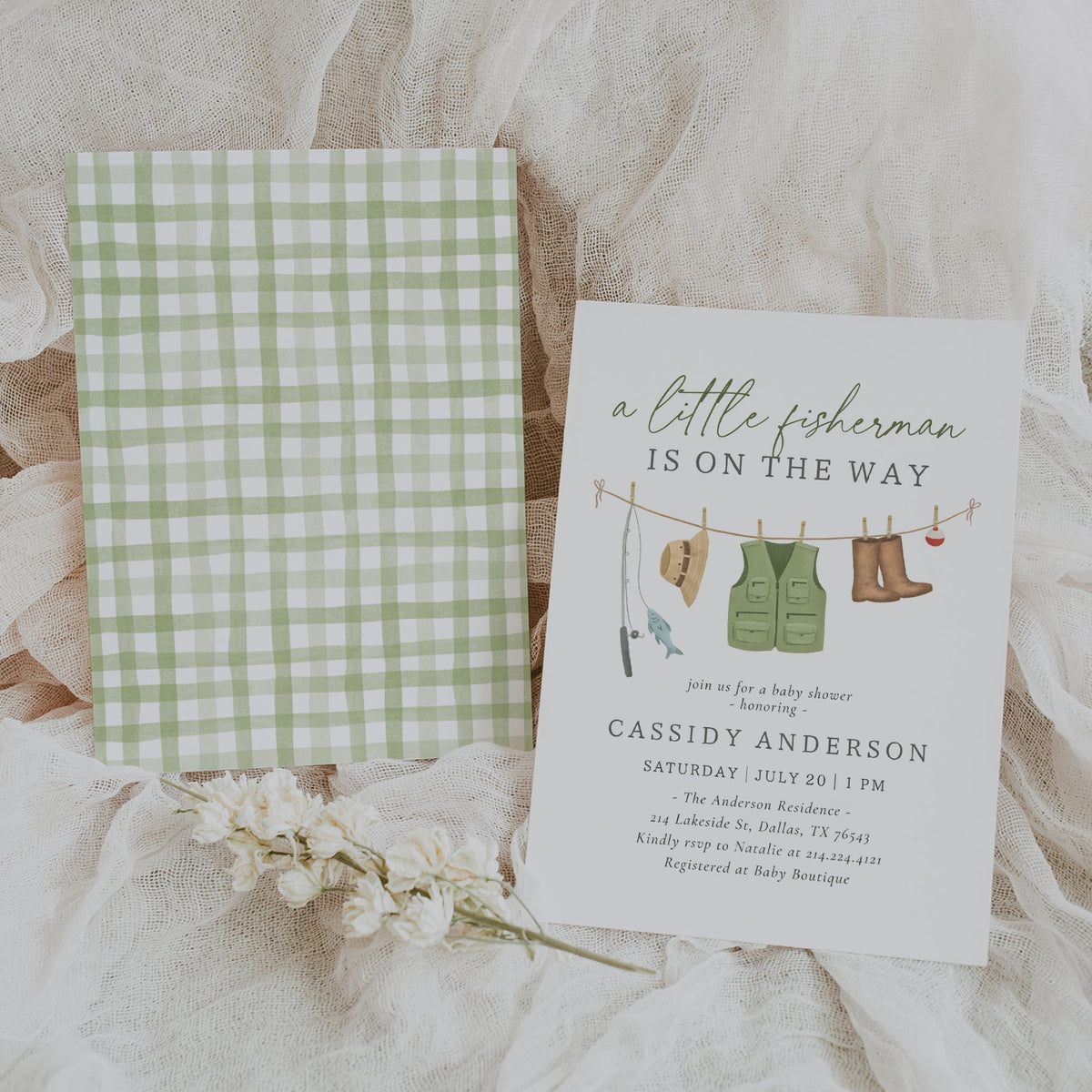 Fishing Clothesline Baby Shower Invitation