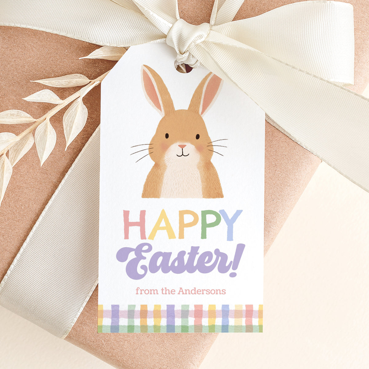 Gingham Happy Easter Bunny Tag