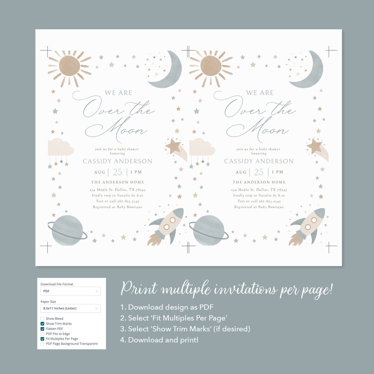 Blue Outer Space Baby Shower Invitation