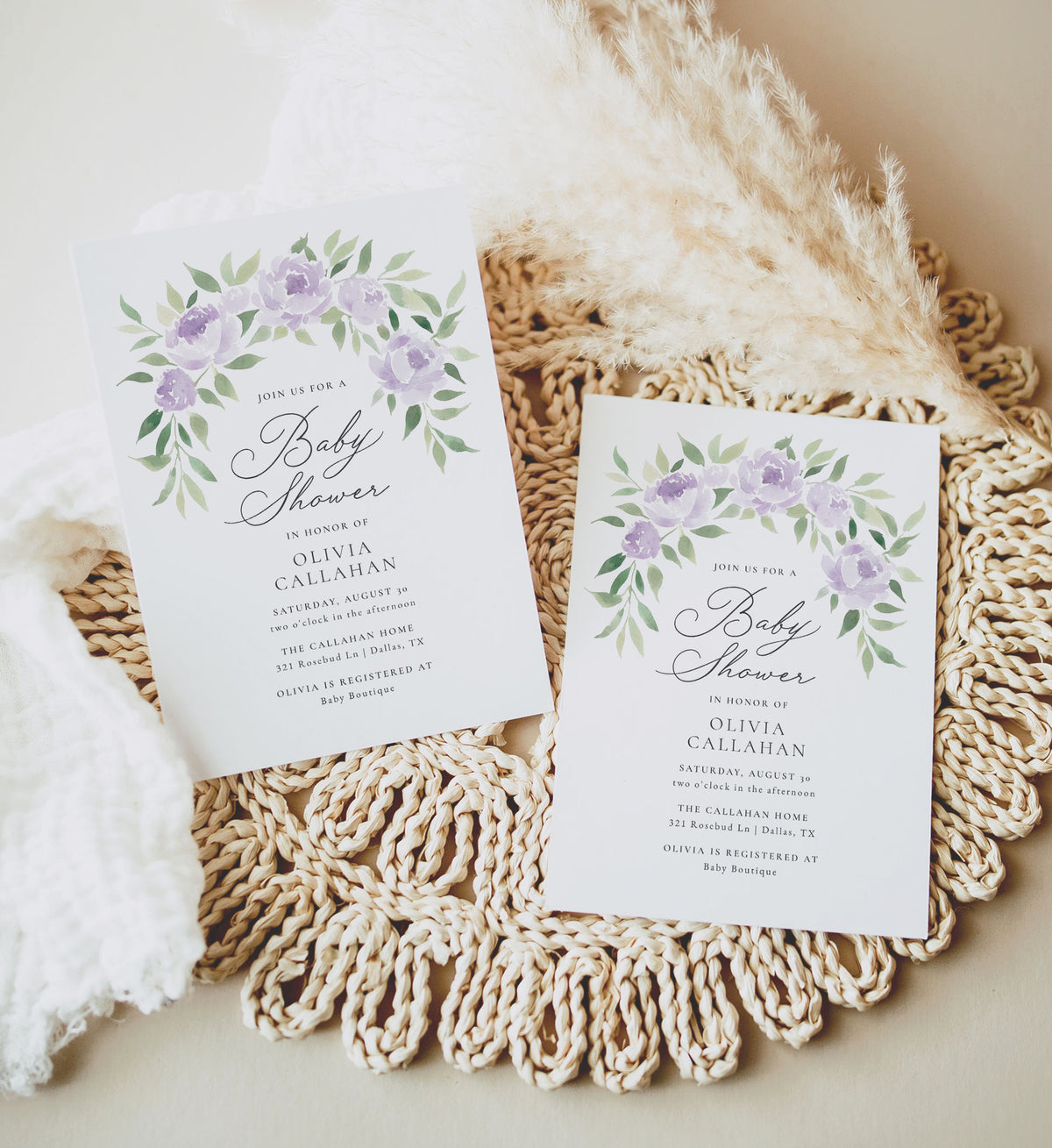 Purple Floral Arch Baby Shower Invitation