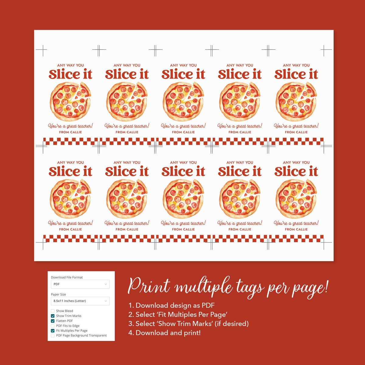 Pizza Teacher Appreciation Tag Template