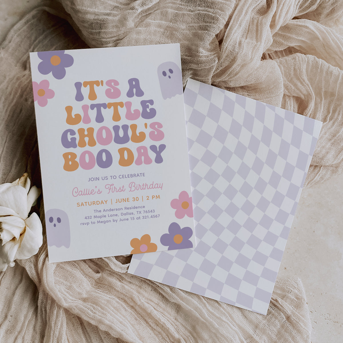 Retro Daisy Little Ghoul's Boo Day Birthday Invitation