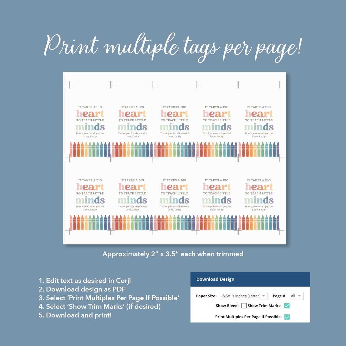 Big Heart Crayon Teacher Appreciation Tag Template