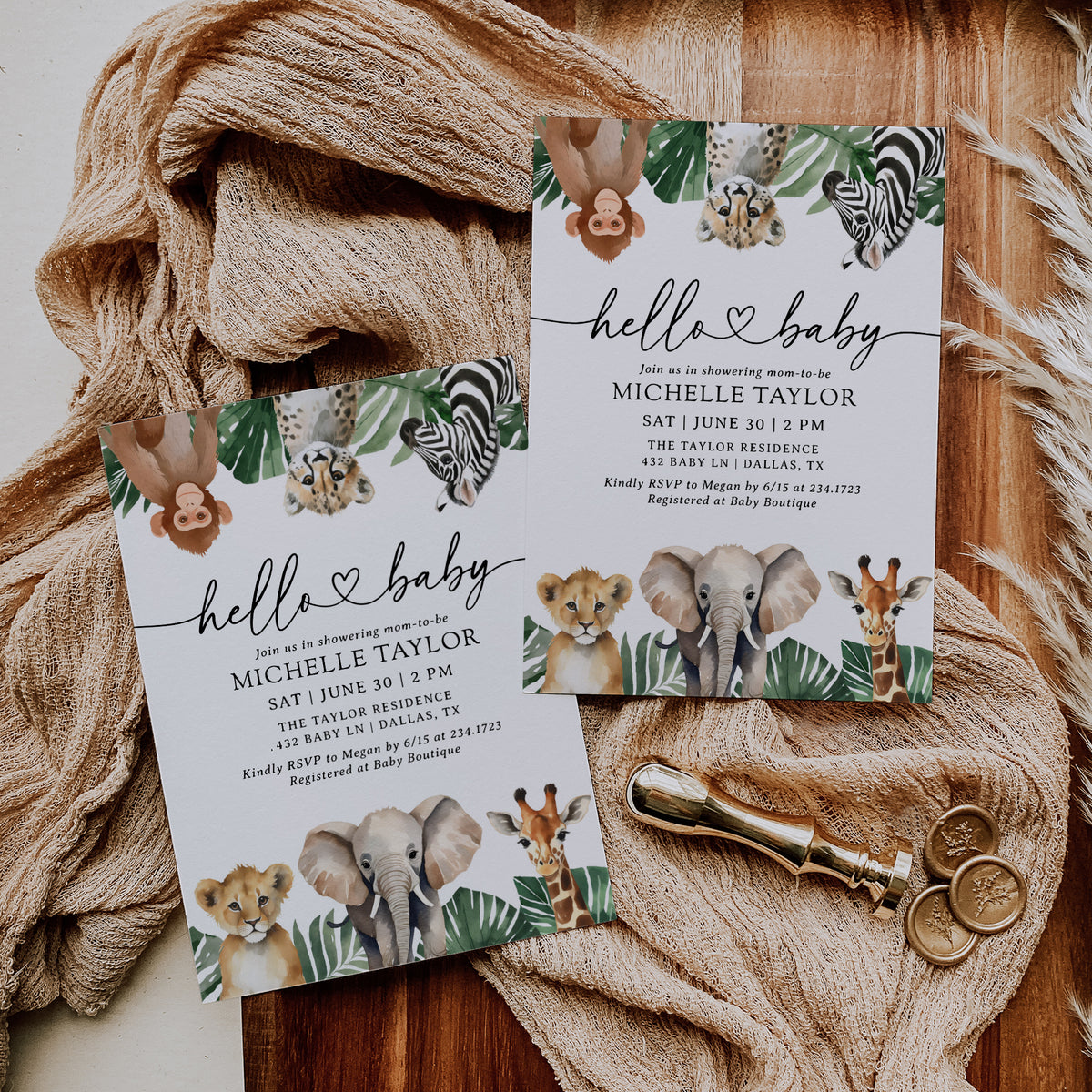 Hello Baby Safari Baby Shower Invitation