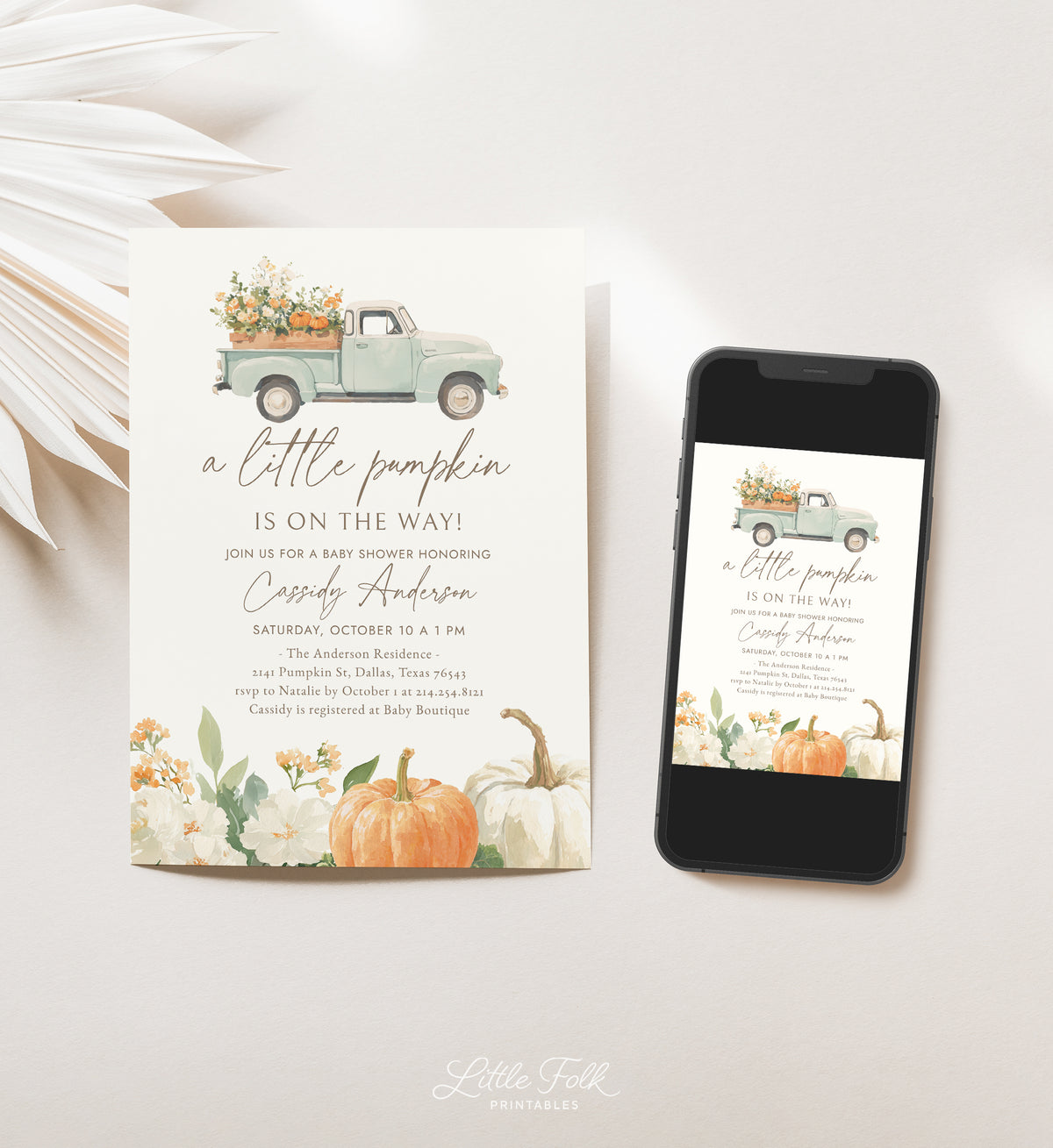 Little Pumpkin Vintage Truck Baby Shower Invitation