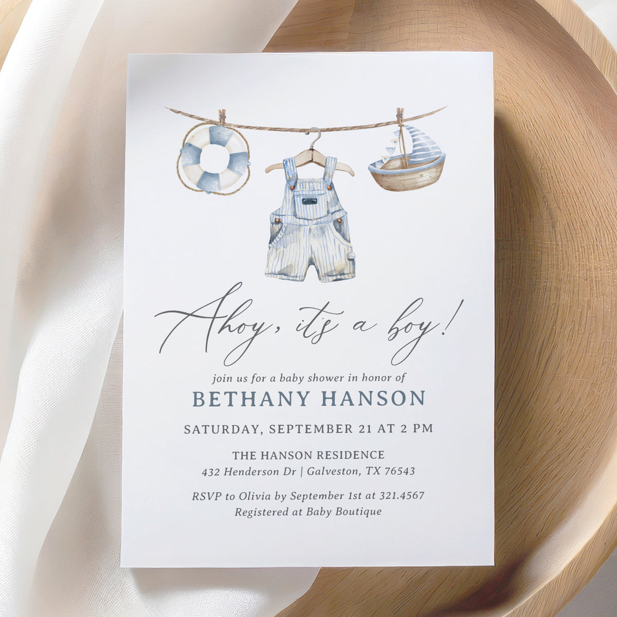 Nautical Clothesline Baby Shower Invitation