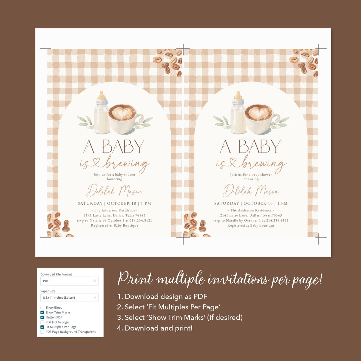 Gingham Coffee Baby Shower Invitation