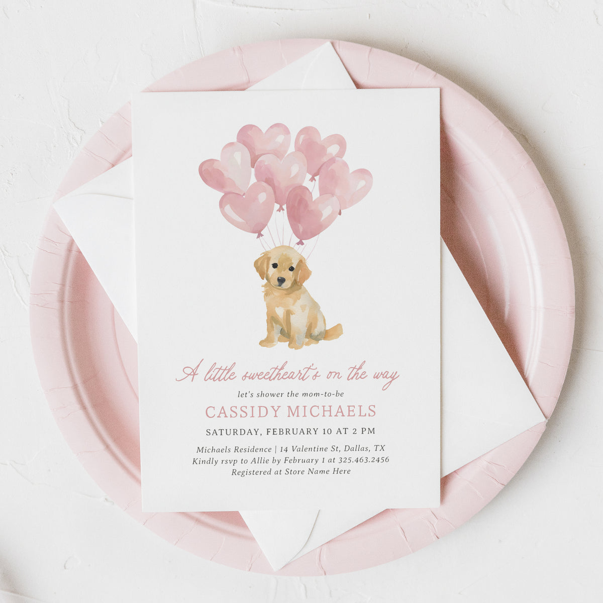 Little Sweetheart Golden Retriever Baby Shower Invitation