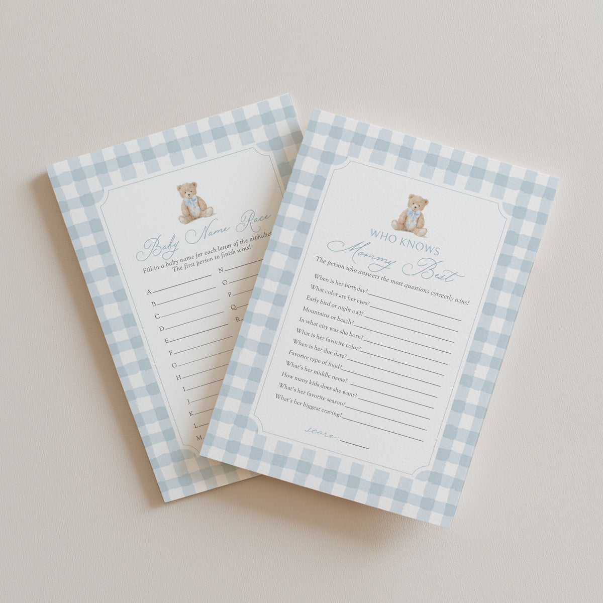 Blue Gingham Teddy Bear Baby Shower Games