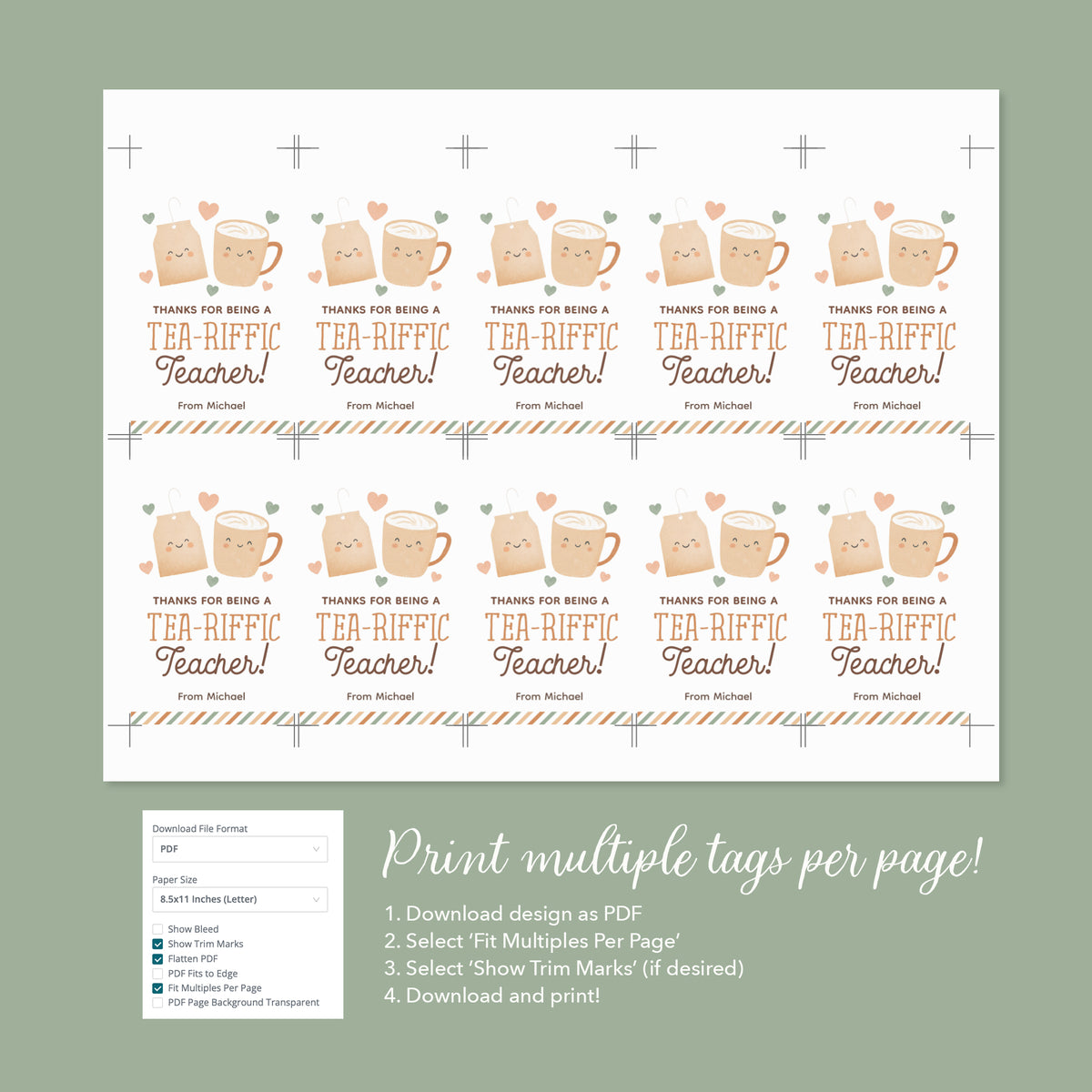 Tea-riffic Teacher Appreciation Tag Template