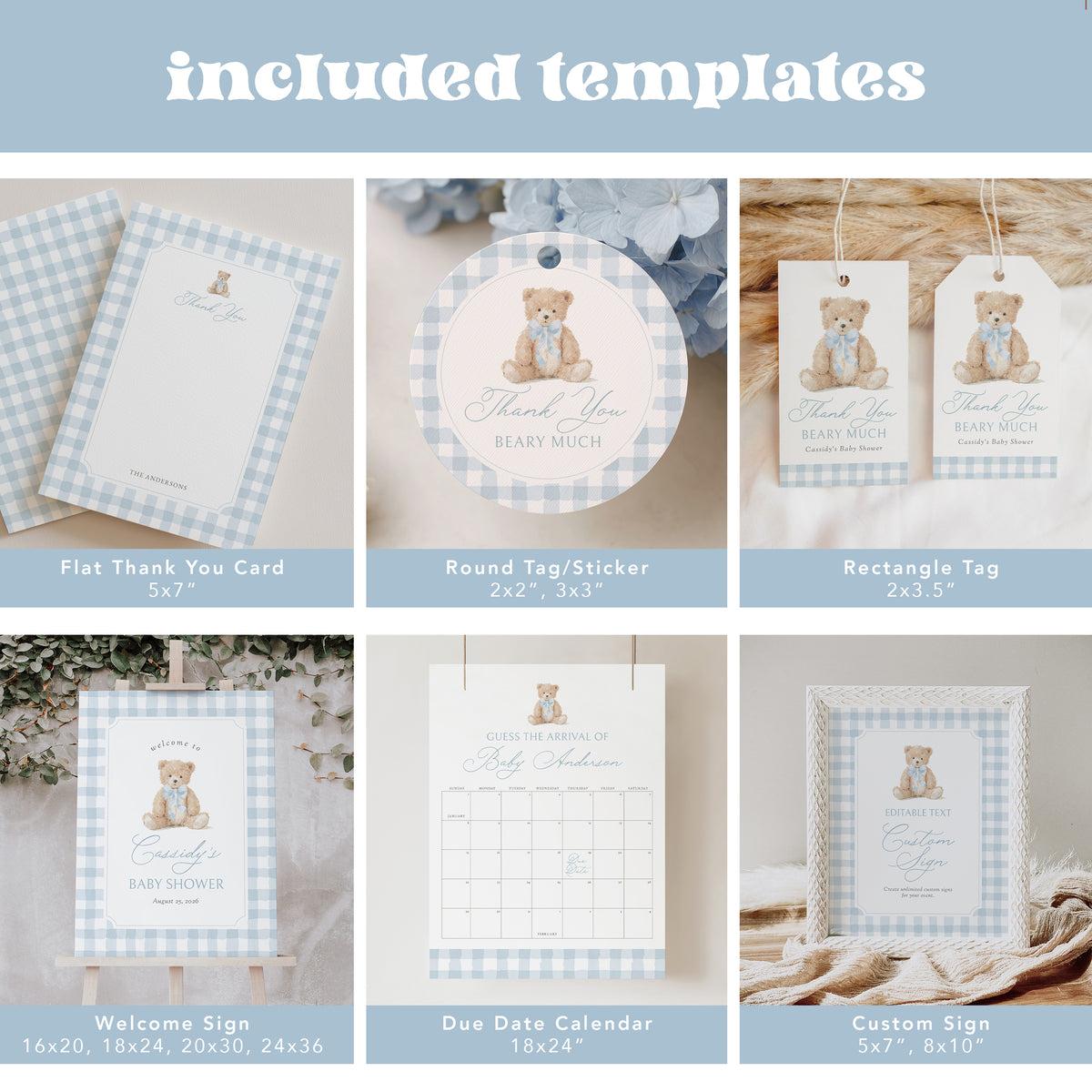 Blue Gingham Teddy Bear Baby Shower Bundle