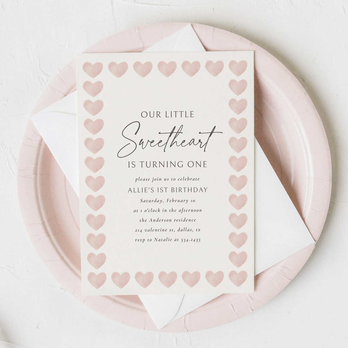 Little Sweetheart Pink Heart Birthday Invitation
