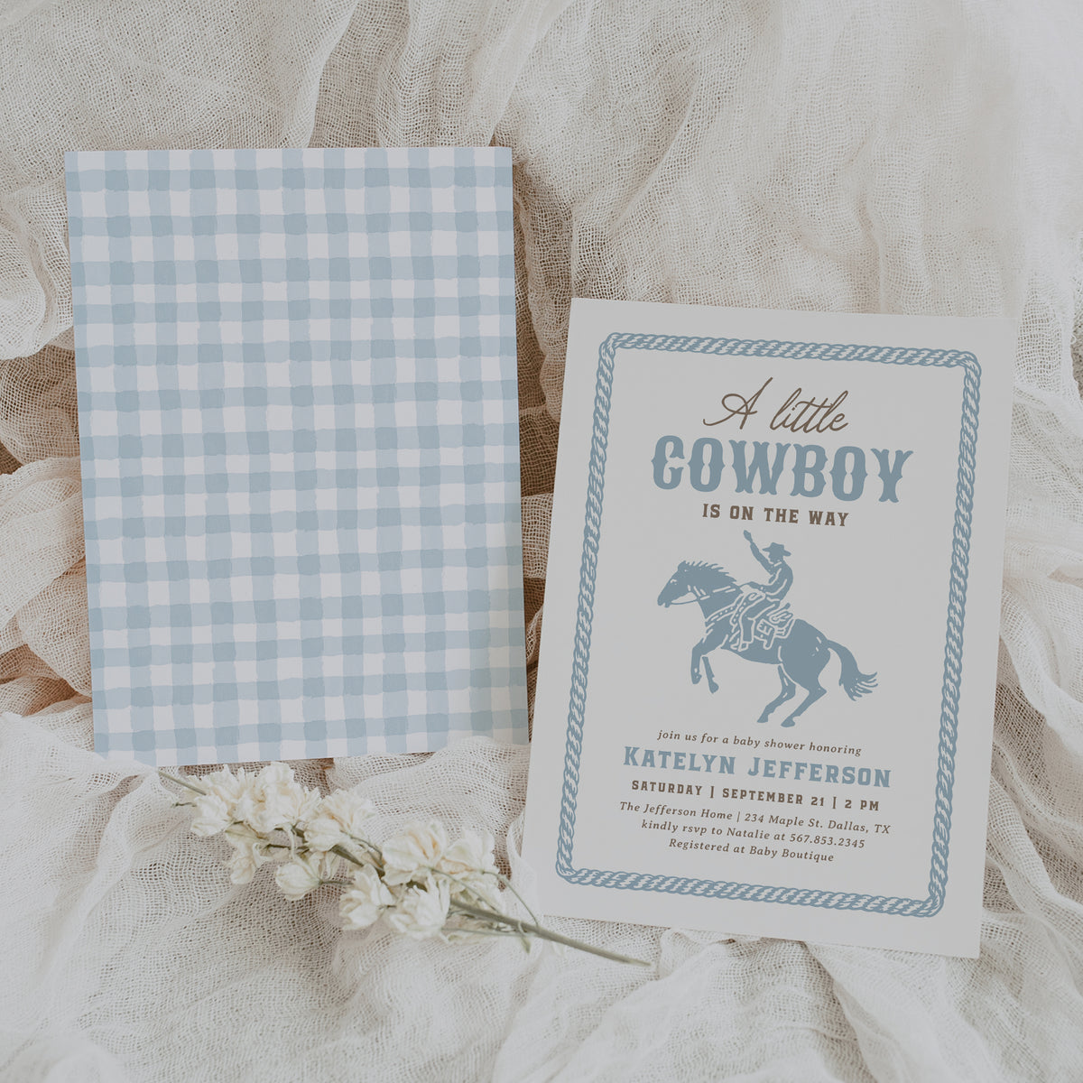 Blue Cowboy Baby Shower Invitation
