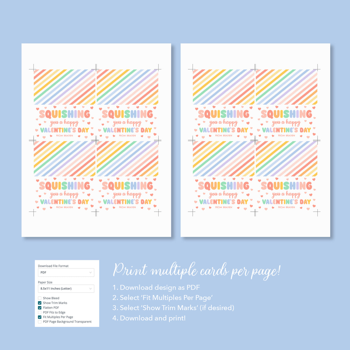 Squish Toy Valentine's Bag Topper Template