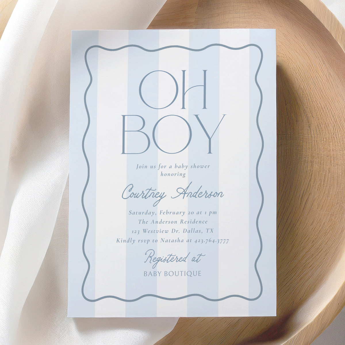 Modern Blue Stripe Baby Shower Invitation