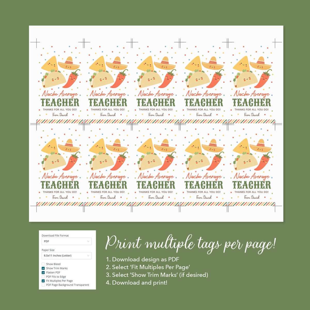 Nacho Average Teacher Appreciation Tag Template