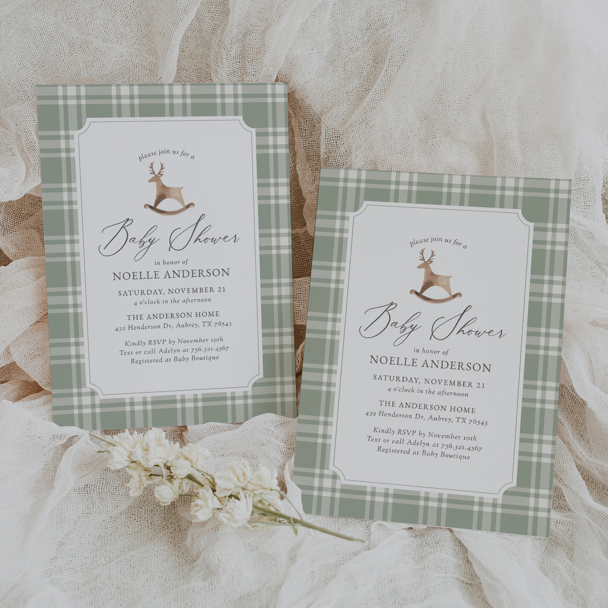 Rocking Reindeer Christmas Baby Shower Invitation