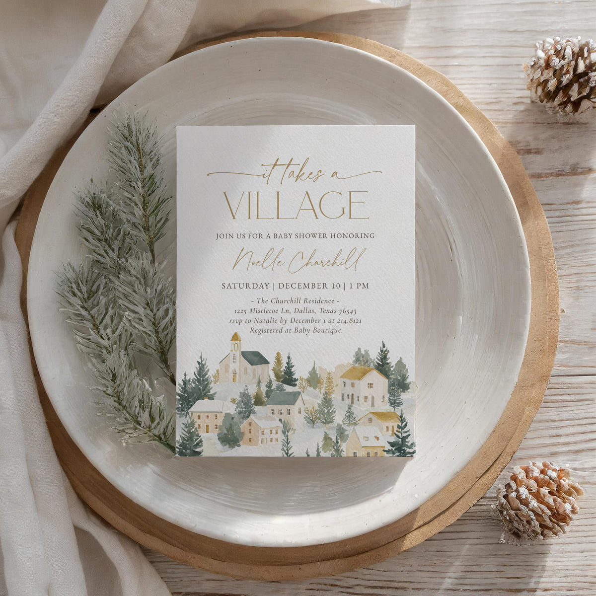 It Takes a Village Winter Baby Shower Invitation