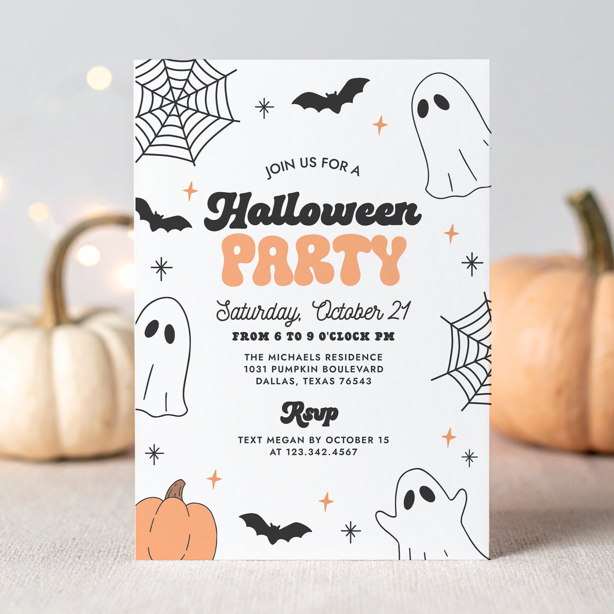 Black and Orange Retro Halloween Party Invitation