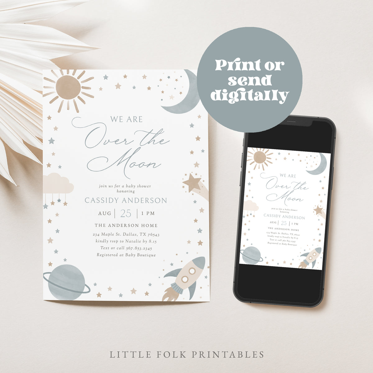 Blue Outer Space Baby Shower Invitation