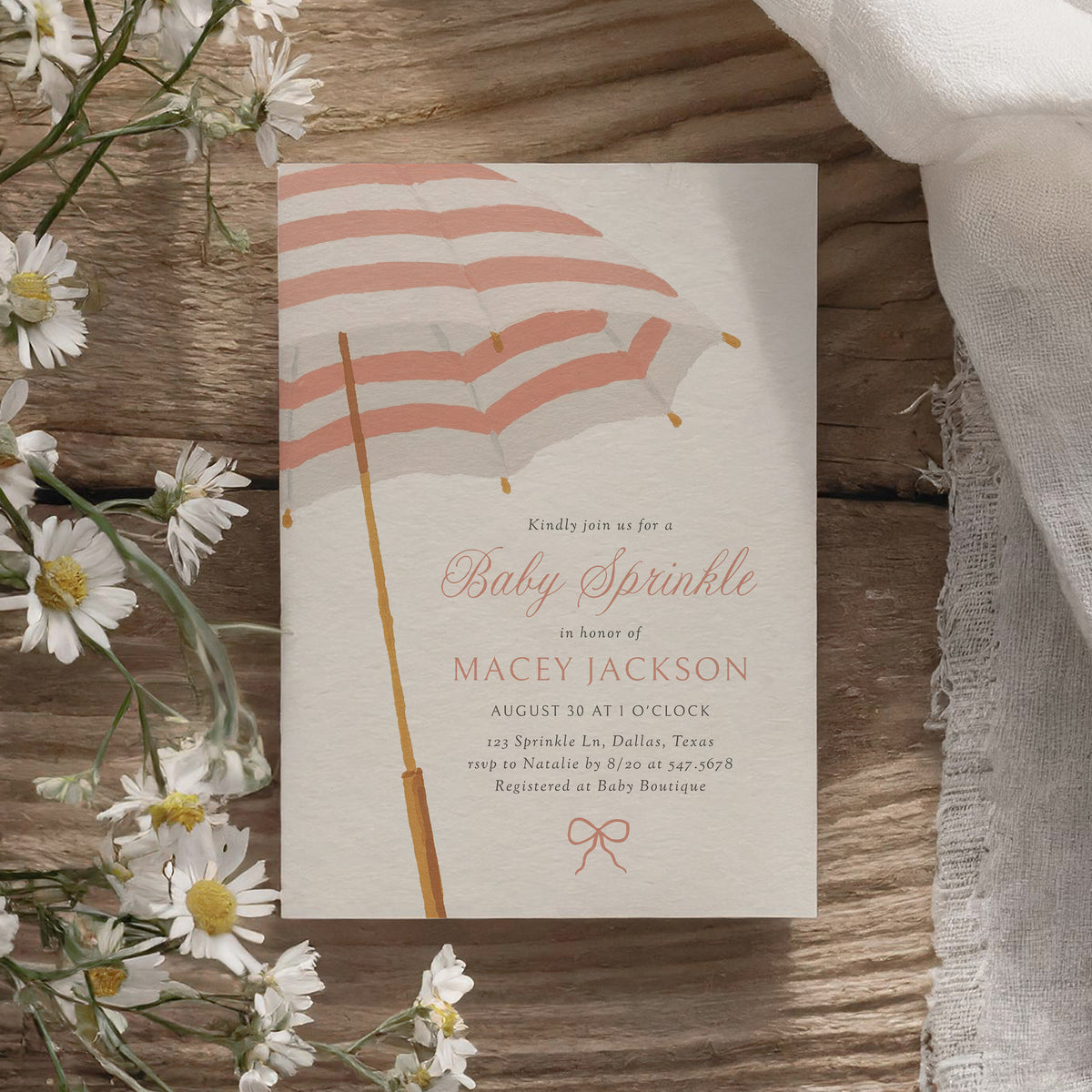 Pink Umbrella Baby Sprinkle Invitation Template