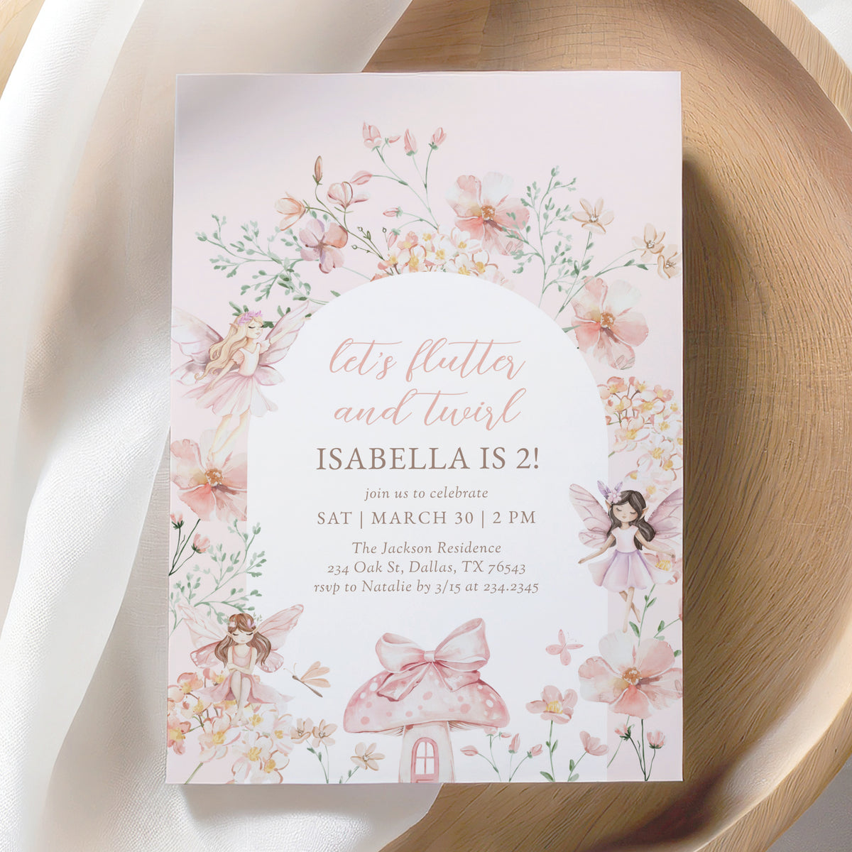 Editable Pink Fairy Birthday Invitation Template